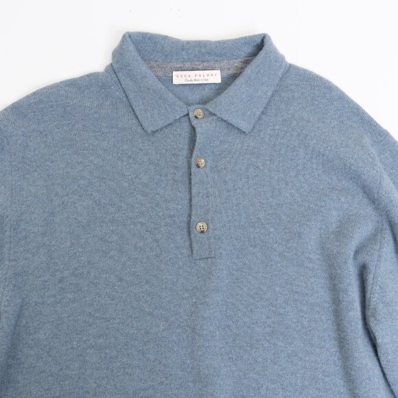 Luca Faloni Cashmere Polo Sweater French Blue XL Made in Italy - Picture 4 of 14